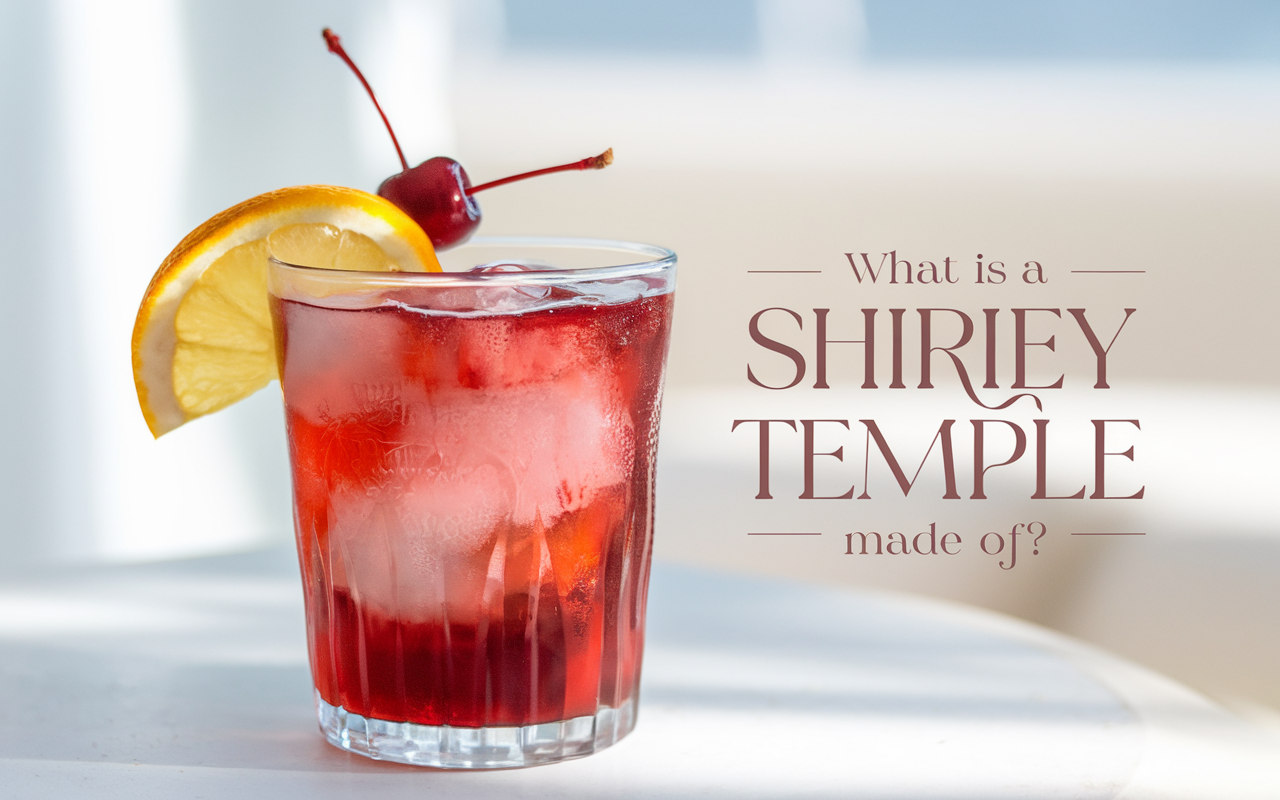 Shirley Temple drink with cherry and orange slice garnish in a clear glass.